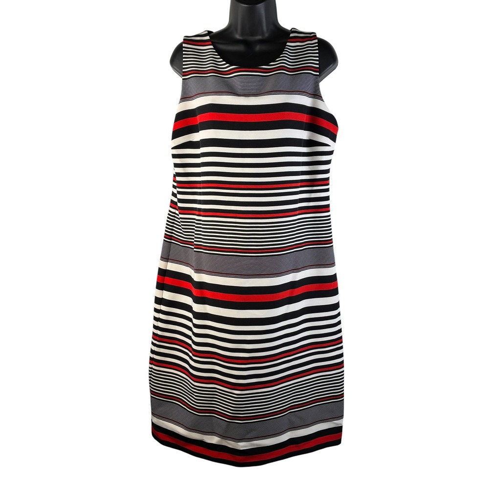Danny and Nicole Womens Size 14 Striped Sleeveless Shift Dress Black White Red